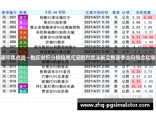 德甲焦点战一触即发积分榜格局或迎剧烈震荡新变数赛季走向悬念陡增