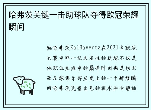 哈弗茨关键一击助球队夺得欧冠荣耀瞬间